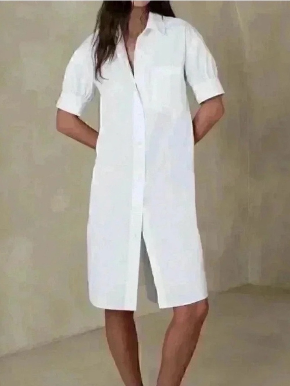 Banana Republic Poplin Knee-Length Shirtdress white small
